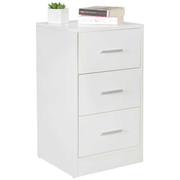 Wohnling console de nuit OLAV bois moderne avec 3 tiroirs blanc, 37,5 x 68 x 35 cm, WL5.153
