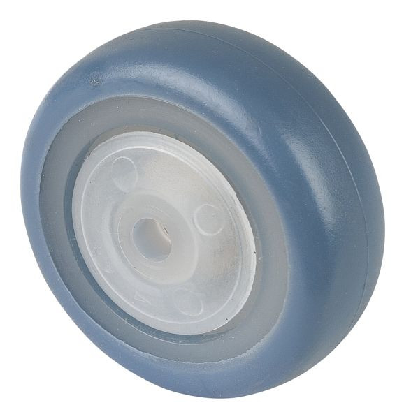 Roue en caoutchouc BS Wheels, jante naturelle, bande de roulement bleu clair, roulements à billes, diamètre de roue 75 mm, lot de 8, A85.076.F005