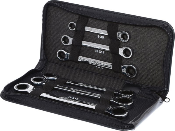 KS Tools GEARplus jeu de clés polygonales à double cliquet, étui en cuir 6 pièces, 503.4557