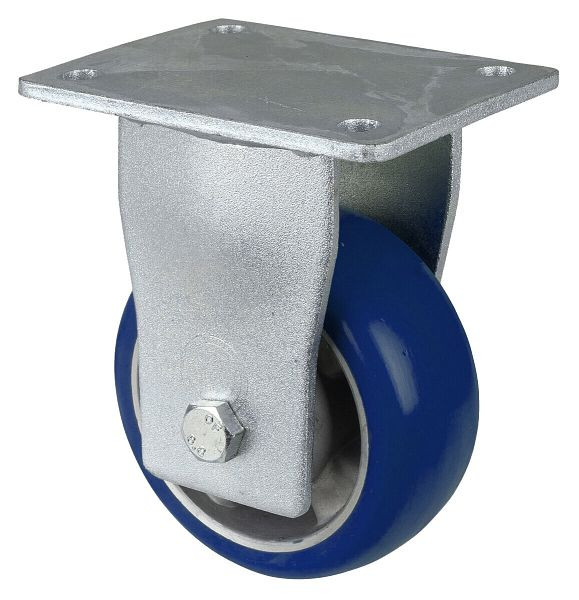Roulette fixe pour charges lourdes BS Wheels, roue en polyuréthane 83 Shore, jante en aluminium, roulement à billes, platine, diamètre : 125 mm, RR110.B92.125