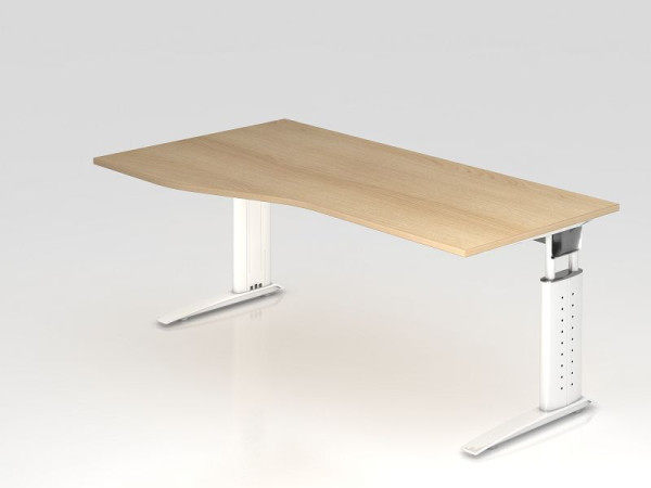 Bureau Hammerbacher pied C 180x100/80cm chêne/blanc, hauteur de travail 68-86 cm réglable, VUS18/E/W