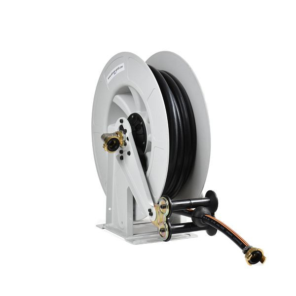 Enrouleur de tuyau Ebinger OSK 400 avec boîtier en plastique ABS, cadre et axe peints en acier, fluide : eau chaude, tuyau de 15 m, 3.400.105
