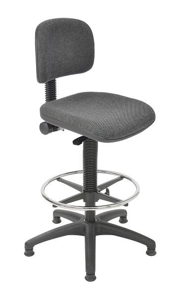 Chaise de travail Lotz, rembourrage assise/dossier anthracite, piètement en plastique noir, patins, hauteur d'assise 575-835 mm, repose-pieds, 6175.03