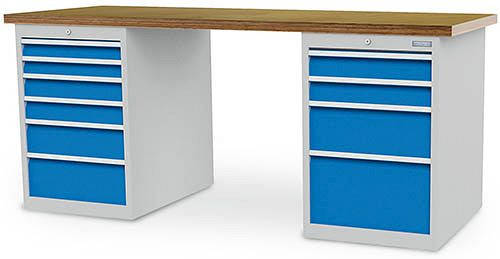 Établi en rangée Bedrunka+Hirth, R 18-24, nombre de tiroirs : 10, 1500 x 750 x 859 mm, hauteur de panneau en mm Gauche : 2x75, 1x100, 1x150, 1x200, 03.15.580.232V