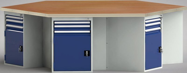 Etabli KLW PROFI de forme hexagonale (version ERGO) avec plateau multiplex en hêtre de forme hexagonale 2338 x 2700 x 45 mm L x l x P, WP620E-1350M45-E8010