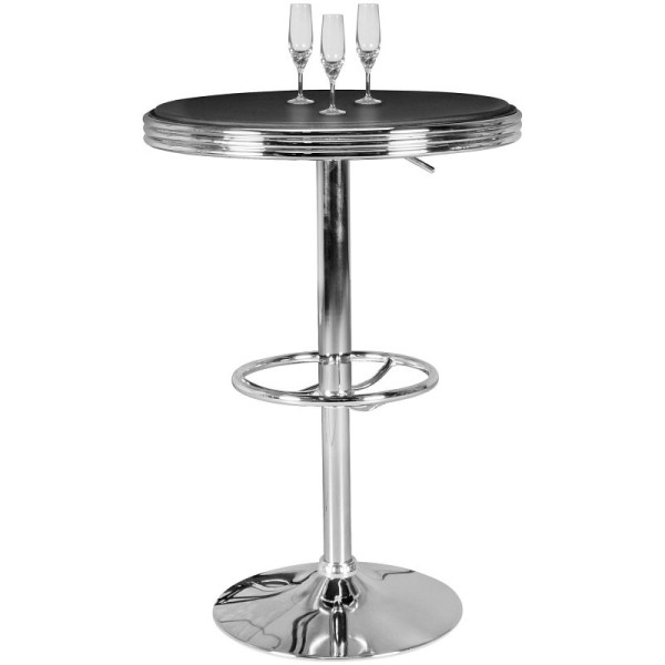 Wohnling American Diner table de bar Elvis ronde Ø 60 cm en aluminium revêtement en simili cuir noir/argent, WL5.113