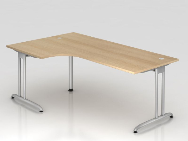 Table d'angle Hammerbacher pied C 200x120cm 90° chêne, forme d'angle 90°, chemin de câbles horizontal, montable à gauche ou à droite, hauteur de travail 72 cm, VBS82/E/S