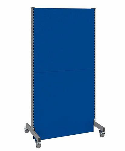 Cloison acoustique mobile DENIOS, champ de base, L 1000, H 2000 mm, tôle perforée acoustique sur deux faces, gris/bleu, 293106