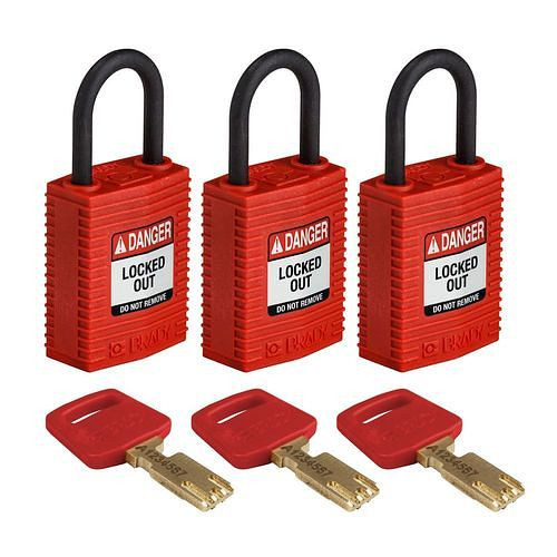 Cadenas Brady SafeKey, nylon, paquet de 3, anse transparente hauteur 25,40 mm, rouge, 311934