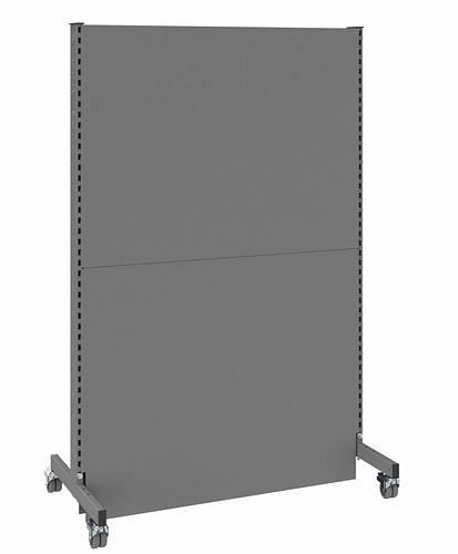 Cloison acoustique mobile DENIOS, champ de base, L 1250, H 2000 mm, tôle perforée acoustique sur deux faces, grise, 293070