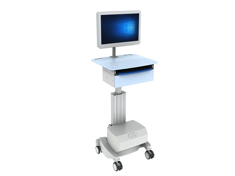 Chariot de service informatique SIC-Design avec réglage en hauteur et alimentation électrique, 600 x 530 x 1250-1600 mm, PS-26500