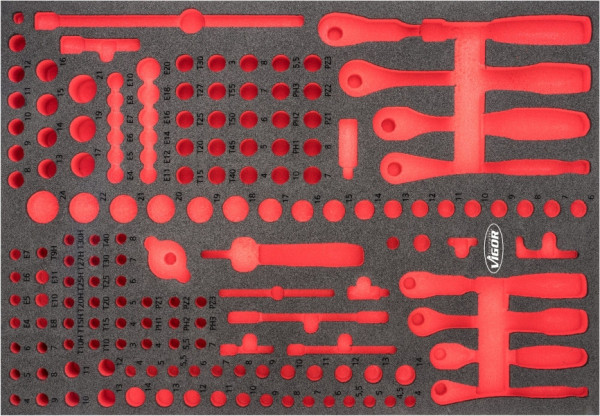 Inserts en mousse souple bi-composant VIGOR, dimensions insert / taille tiroir : L (563 x 393 x 35 mm), utilisation : V6821, V6821-L