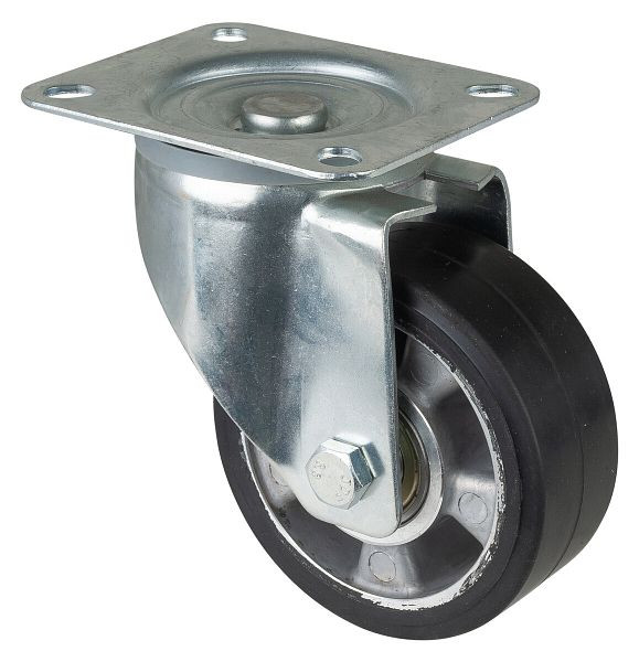 Rouleau de transport BS rollers, largeur de roue 50 mm, roue Ø 125 mm, capacité de charge 220 kg, pneus élastiques noirs, corps de roue en aluminium, roulements à billes, LSS400.B80.125