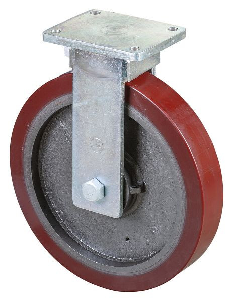 Roues BS Roulette robuste, roulette fixe, largeur de roue 75 mm, Ø roue 400 mm, capacité de charge 2500 kg, polyuréthane coulé 95 Shore A, fonte, roulement à billes, RR110.C10.400