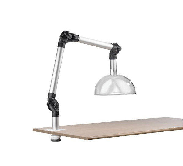 Bras GEOVENT PERMA 750mm, 3 articulations, blanc, ø76, avec support de table pour trou de table et hotte d'aspiration ø380, polycarbonate, 10-403HB+10-500A+10-416
