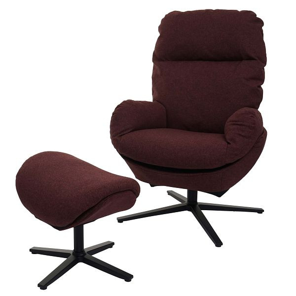 Fauteuil relax Mendler + tabouret HWC-L12, fauteuil TV, fauteuil à bascule, fonction bascule, rotatif, métal tissu/textile, bordeaux, 98422