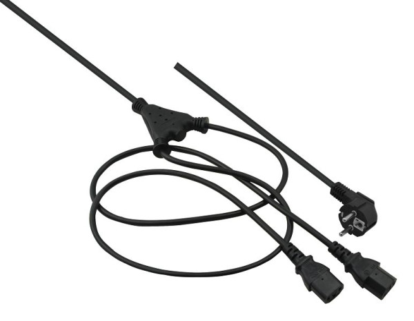 Câble en Y de raccordement secteur Helos, prise de contact de protection vers 2 x C13, noir, 2,0 m, 262674