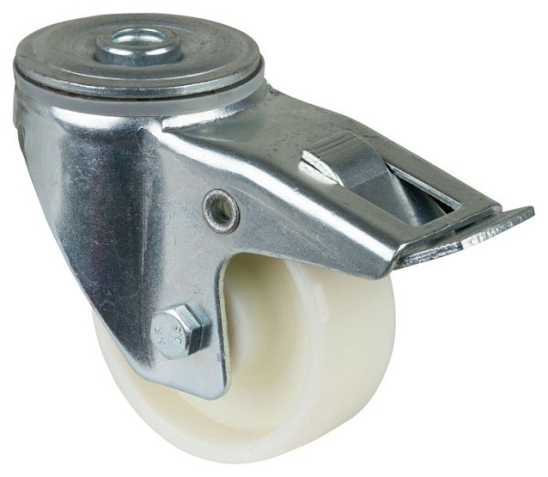 Rouleau de transport BS rollers avec frein, largeur 30 mm, Ø80 mm, jusqu'à 125 kg, bande de roulement/corps de roue en plastique, roulement à rouleaux, lot de 4, L121.B10.080