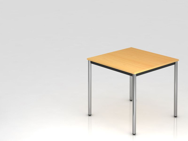 Table de réunion Hammerbacher base ronde 80x80 hêtre/chrome, forme rectangulaire, VDR08/6/C