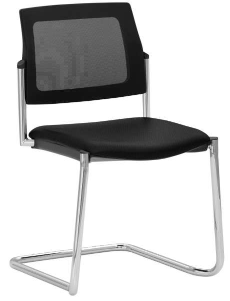 Mayer Sitzmöbel chaise empilable, structure luge chromée, dossier en résille, noir, 2519_F1_30617