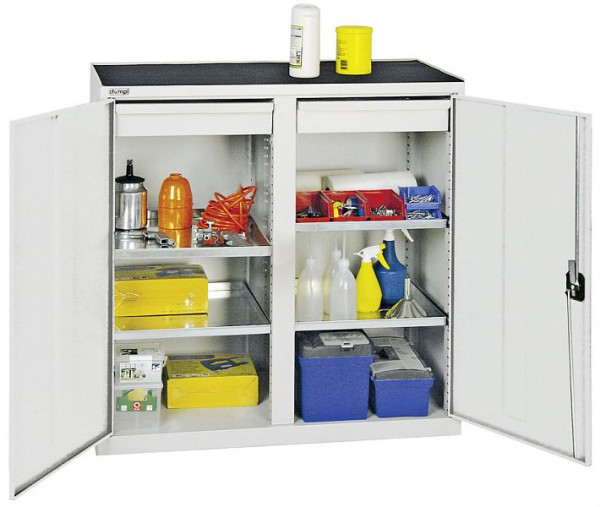 armoire à outils et matériaux contondants série 2000, 7035/7035, 2 tiroirs, cloison centrale, 4 étagères, 2002207