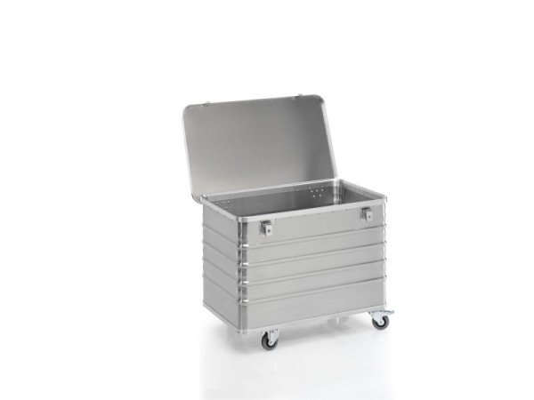 Chariot de transport Gmöhling avec couvercle + serrures G®-TRANS D 3008 / 330 l, aluminium, 220300838