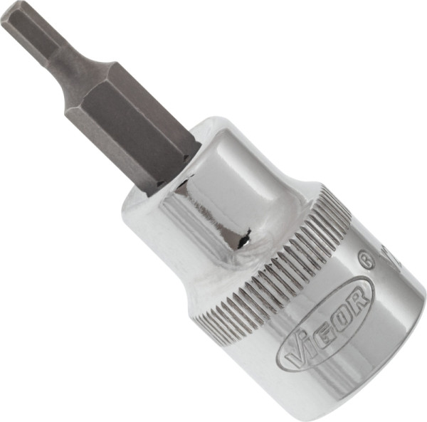Embout de tournevis VIGOR, carré creux 10 mm (3/8 pouce), profil hexagonal intérieur, 3 mm, V2285N