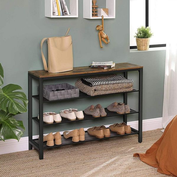 VASAGLE Étagère à Chaussures 5 Niveaux – Range-Chaussures Industriel Marron Rustique & Noir – 20-25 Paires + Espace Dessus Pour Sacs – Style Loft Moderne