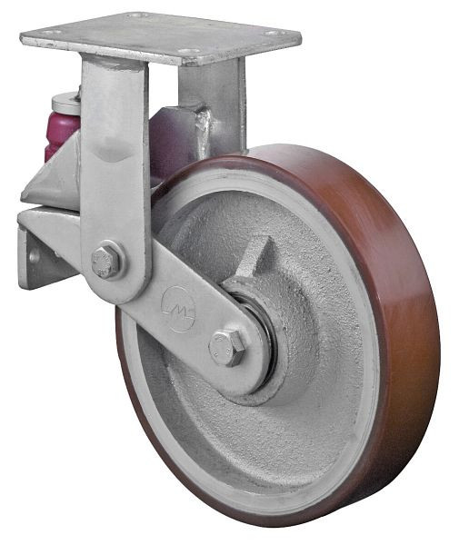 Roulettes BS Roulette robuste suspendue, roulette fixe, largeur 50 mm, Ø200 mm, jusqu'à 600 kg, polyuréthane coulé 95 Shore A, corps de roue coulé, roulement à billes, T110.C10.200