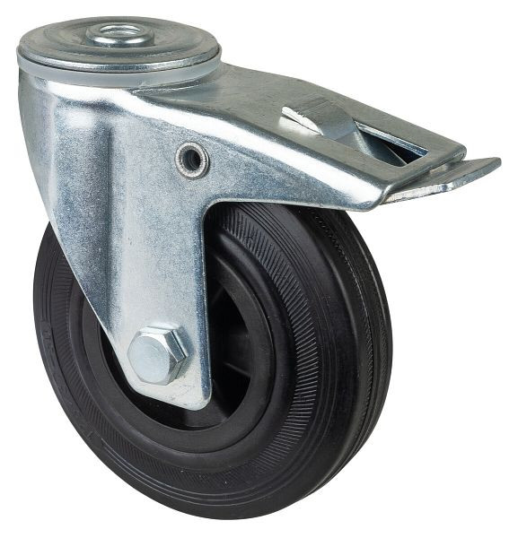 Rouleau de transport BS rollers avec frein, largeur 37,5 mm, Ø125 mm, jusqu'à 100 kg, bande de roulement en caoutchouc noir, roulement à rouleaux, lot de 2, L121.B45.125