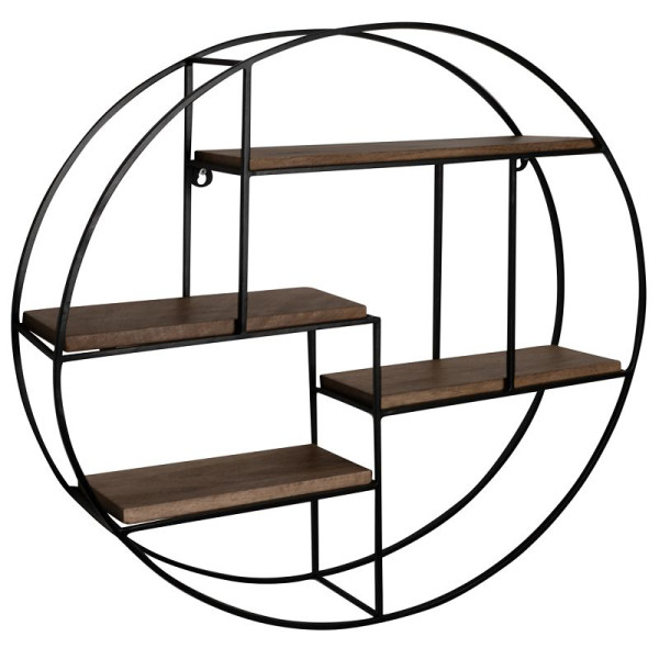 Wohnling Étagère Murale 70x70x18 cm Étagère Suspendue en Bois Massif/Métal de Manguier Ronde, Industriel, WL6.750