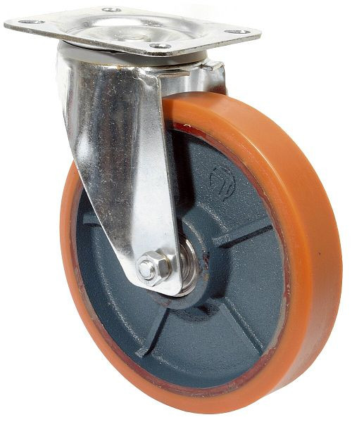 Rouleau de transport BS rollers, largeur de roue 50 mm, Ø roue 200 mm, capacité de charge 300 kg, polyuréthane coulé 95 Shore A, corps de roue en fonte, roulements à billes, L400.C10.200