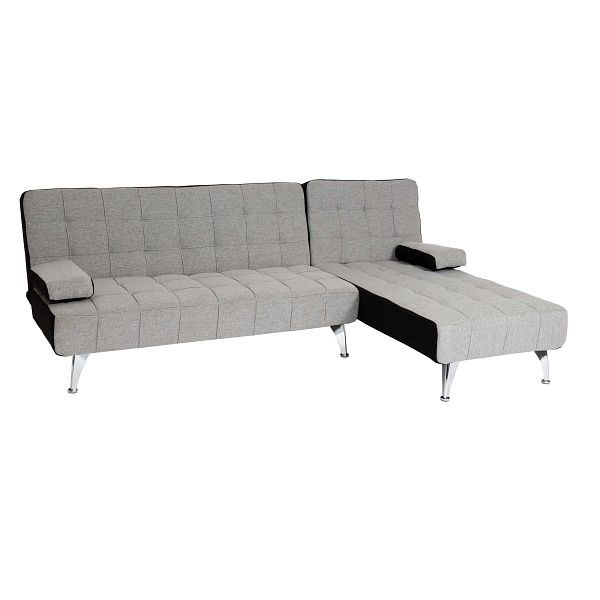 Canapé-lit Mendler HWC-K22, canapé d'angle canapé, surface de couchage gauche/droite fonction couchage, tissu/textile gris clair, noir, 89563+89730
