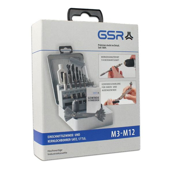Assortiment de filetages internes GSR 17 pièces de tarauds métriques à coupe unique forme B avec clé à taraud et porte-outil M3-M12, 00708040