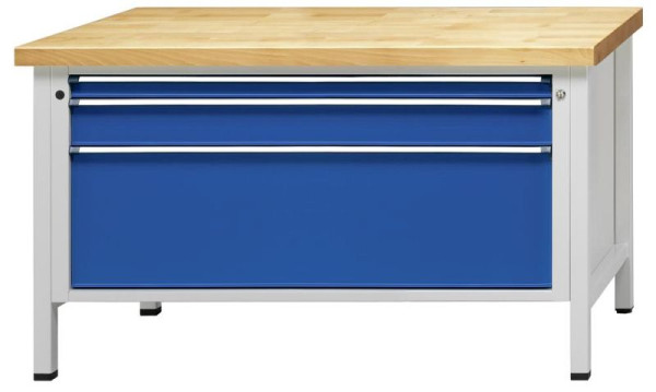 Établi d'armoire ANKE; 1500x800 mm; RAL 7035/5010; Tiroirs au format XXL 1200x600 mm; 3 tiroirs 60, 120, 360 mm