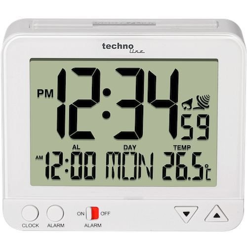Radio-réveil Technoline blanc, éclairage permanent tamisé sans alimentation, dimensions : 96 x 80 x 32 mm, WT 195 blanc