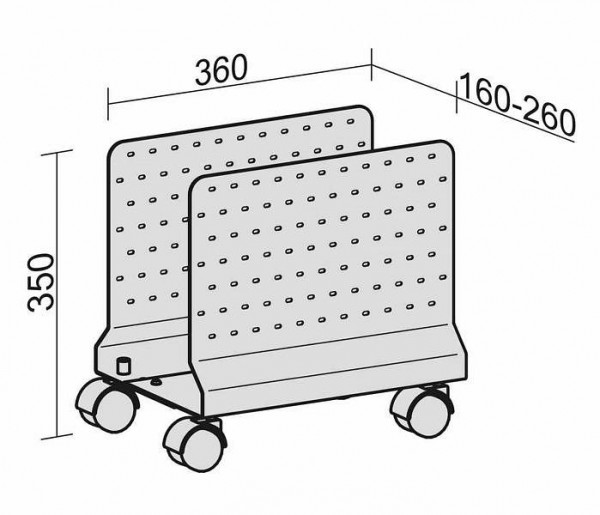 geramöbel Support CPU mobile avec panneaux latéraux perforés, 4 roulettes incluses, 160-260x360x350, argent, N-500914-S