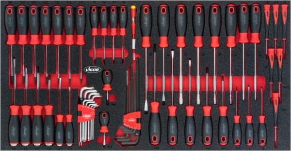 Jeu de tournevis VIGOR pour Série XL, profil à fente, 0,5 x 3 - 1,6 x 10, 7 - 13, PH0 - PH3, T6 - T40, nombre d'outils : 60, V5170