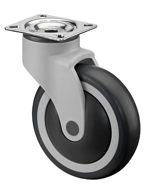 Rouleaux BS Rouleau en plastique, largeur de roue 32 mm, Ø roue 125 mm, capacité de charge 100 kg, bande de roulement en caoutchouc gris, roulement à billes, lot de 2, C100.A82.125