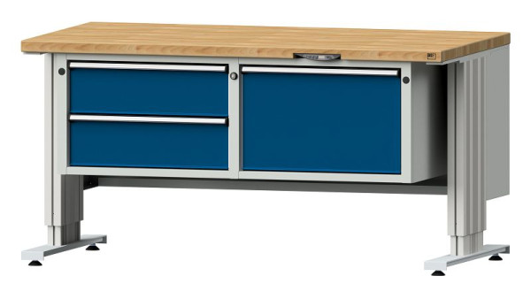 Établis ANKE Table de travail LIFT avec base large, modèle 801 VL, 1500 x 800 x 740-1140 mm, RAL 7035/5010, BMP 40 mm, 405.500