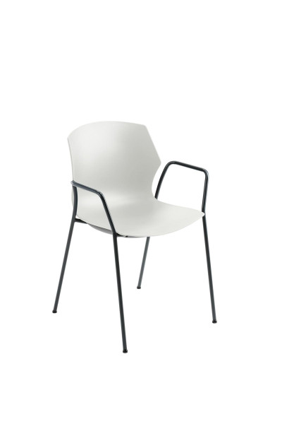Chaise empilable Mayer Sitzmöbel , structure à 4 pieds anthracite, coque en plastique blanc de haute qualité, hauteur d'assise 46 cm, accoudoirs, 2510_17_02_A