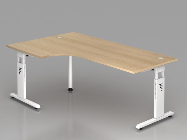 Table d'angle Hammerbacher pied C 200x120cm 90° chêne/blanc, forme d'angle 90°, peut être montée à gauche ou à droite, hauteur de travail 65-85 cm, VOS82/E/W
