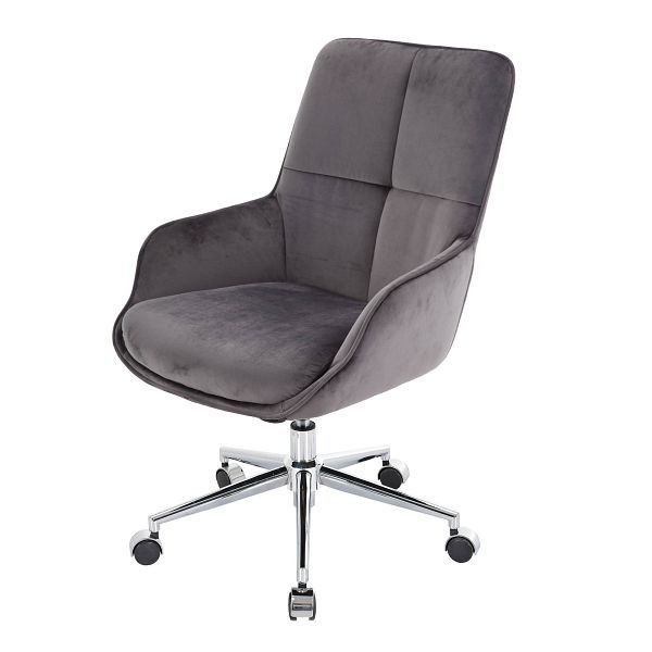 Chaise de bureau Mendler HWC-J64, chaise pivotante, chaise de bureau, fauteuil, avec accoudoirs, réglable en hauteur, velours, gris foncé, 82122