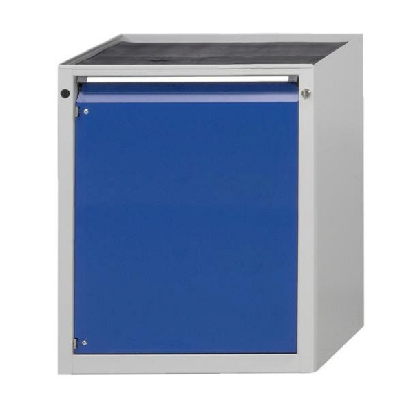 ANKE Werkbänke Beistellschrank; 665 x 650 x 850 mm; RAL 7035/5010; Buche-Massiv-Platte 50 mm; 1 Tür 720 mm, 600.005