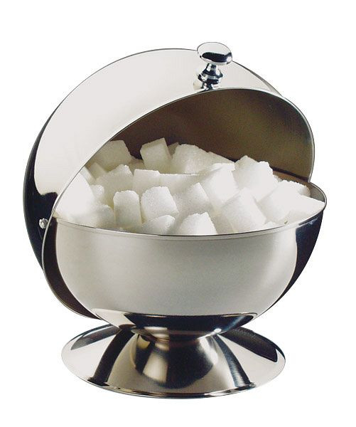 Boule à sucre APS avec couvercle roulant, Ø 13,5 cm, hauteur : 15 cm, acier inoxydable, poli, poignée chromée, 00033