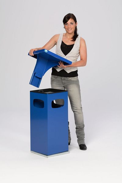 Poubelle / cendrier VAR B 32 avec toit de protection avec insert intérieur, bleu gentiane, 12184