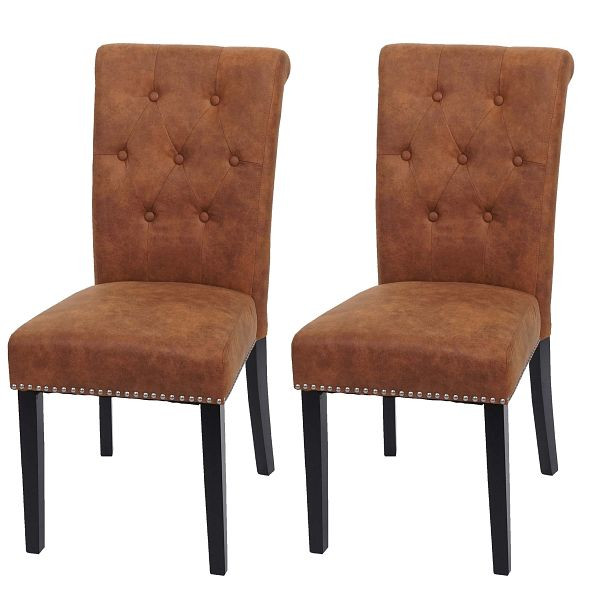 Mendler Ensemble de 2 chaises de salle à manger Chesterfield II, chaise chaise de cuisine, clous, faux suède, pieds foncés, 82881