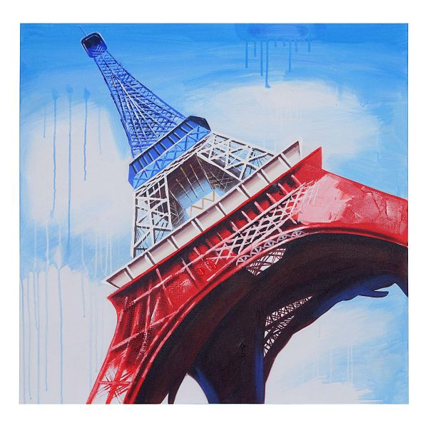 Mendler peinture à l'huile Tour Eiffel Tricolore, peinture murale 100% peinte à la main XL, 100x100cm, 51269