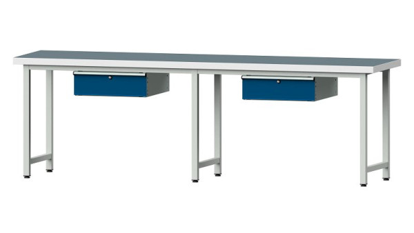 Table de travail ANKE, modèle 93, 2800 x 700 x 900 mm, RAL 7035/5010, UBP 50 mm, 400.427