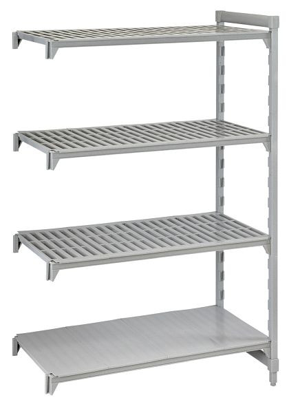 Cambro Camshelving® Premium, unité complémentaire, 3 étagères à fentes et 1 étagère fixe, 200 kg par étagère, 60x63,5x180 cm, MPA6618VS4PKG490